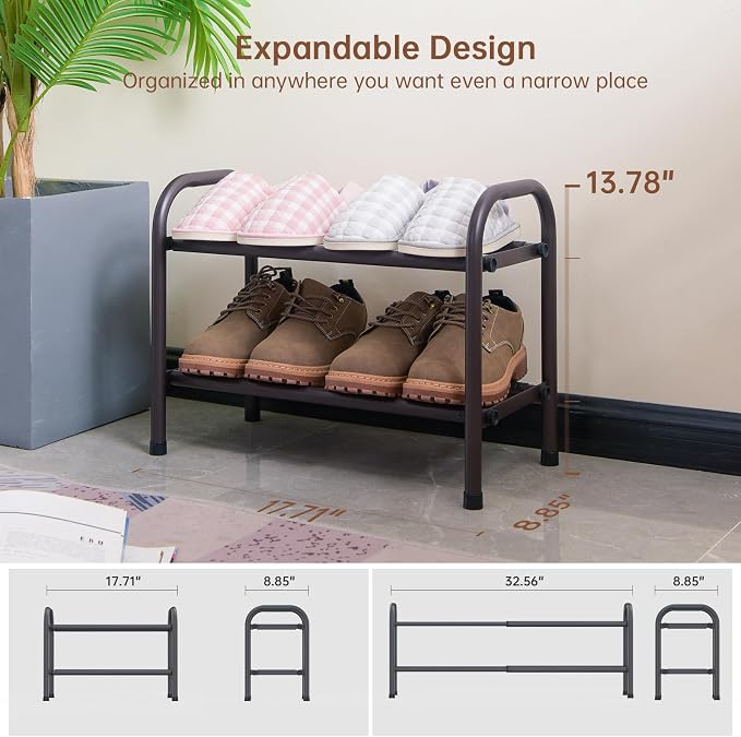 Gonfoam 2-Tier Expandable Shoe Rack,Adjustable Shoe Shelf Storage Organizer Heavy Duty Metal Free Standing Shoe Rack for Entryway Closet Doorway (Bronze) - Image 2