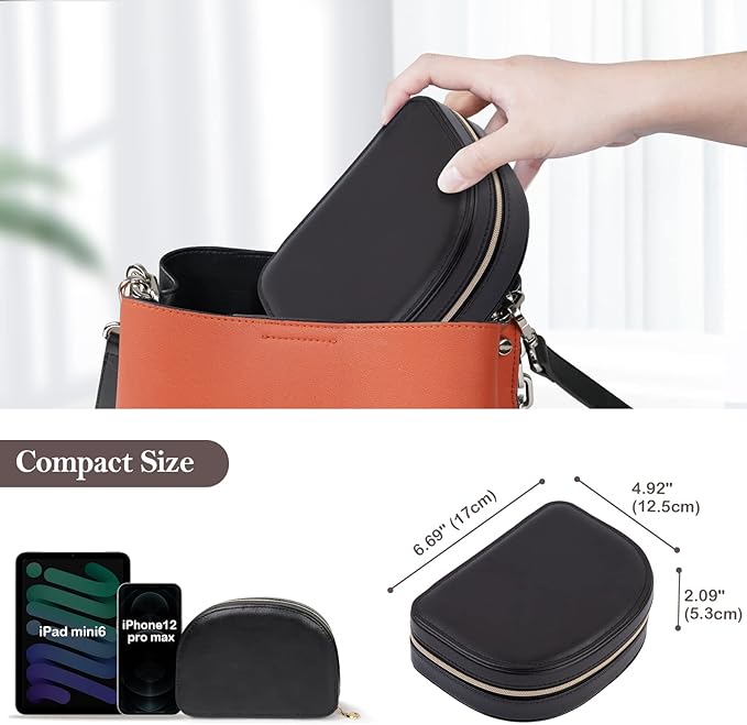ProCase Travel Size Jewelry Box, Medium Portable Seashell-Shaped Jewelry Case, 2 Layer Jewelry Organizer in PU Leather for Women -Black - Image 6
