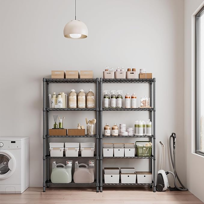 M MZG 1250 lbs 5 Tier Shelf Metal Storage Shelves Shelving Wire Rack Heavy Duty Closet Organizers for Garage Kitchen Bathroom Laundry Black 13.8" D x 35.4" W x 68.5" H - Image 4