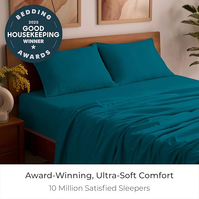 Mellanni Full Sheets Set - 4 PC Iconic Collection Bedding - Hotel Luxury, Extra Soft, Cooling Bed Sheets - Wrinkle, Fade, Stain Resistant (Full, Teal)