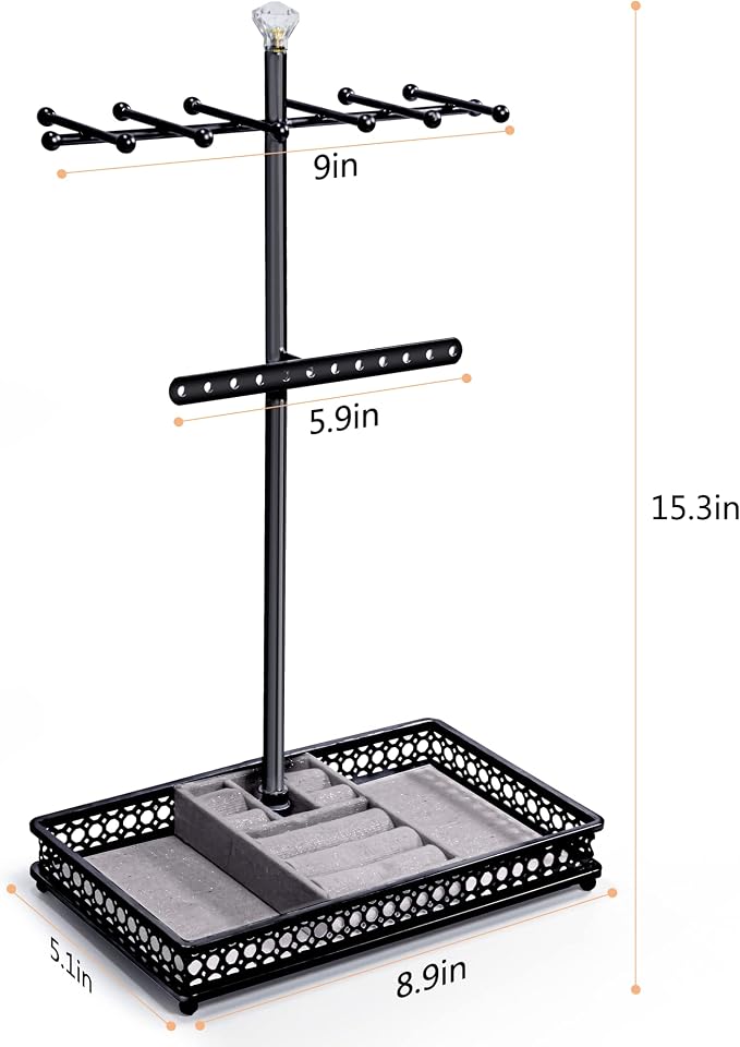Meangood Jewelry Organizer Stand, 15.6" H Jewelry Tree Display Holder Stand for Bracelets Necklaces Earrings Rings, Gift for Women Girls (Black) - Image 7