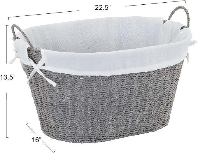 Household Essentials ML-7267 Decorative Wicker Laundry Basket with Handles and Removable Liner | Grey - Image 2