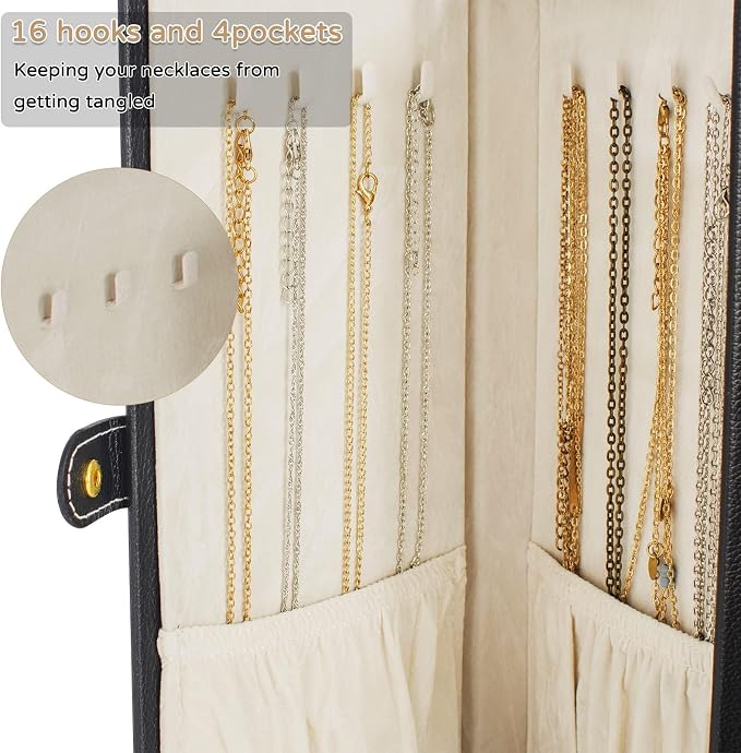 AKOZLIN Huge Jewelry Box Organizer Functional Extra Large Leather Jewelry Storage Case for Women Girls Ring Necklace Earring Bracelet Holder Organizer with Mirror Black - Image 7