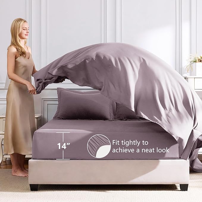 CozyLux Oversized King Comforter Set Dusty Purple, 7 Pieces Bed in a Bag Comforter Set with Sheets, All Season Bedding Set with Down Alternative Comforter, Sheets, Pillowcases & Shams