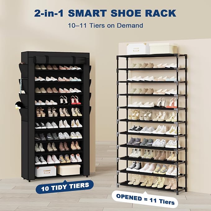 Mavivegue Shoe Rack with Cover, 10+1 Tier Tall Shoe Storage for 50-55 Pairs of Shoes, Shoe Organizer for Entryway, Closet - Image 4