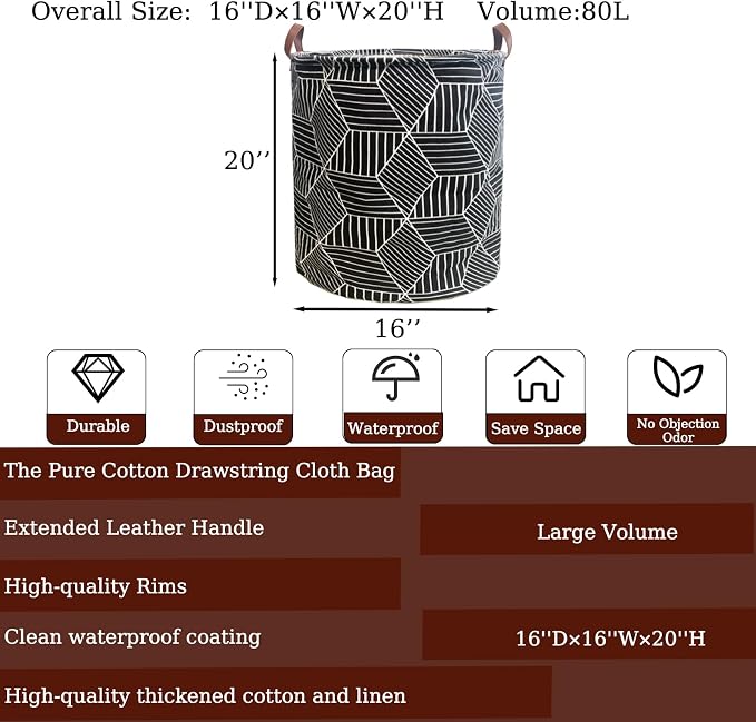 Waterproof Laundry Hamper Collapsible Laundry Basket Leather Handle Laundry Bag Large Clothes Storage Toy Organization for Bathroom Bedroom Laundryroom College Dorms (92-Satisfied laundry hampers) - Image 2