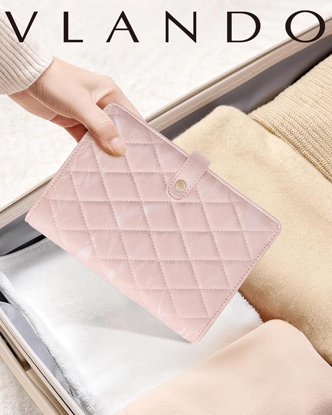 VLANDO Travel Jewelry Organizer Case,Jewelry Storage Book Ring Binder with Clear Zipper Velvet Pouch Bag for Travel Essentials,Rings,Necklace,Earrings,Bracelets,Brooches,Gifts for Women-Sand Pink - Image 7
