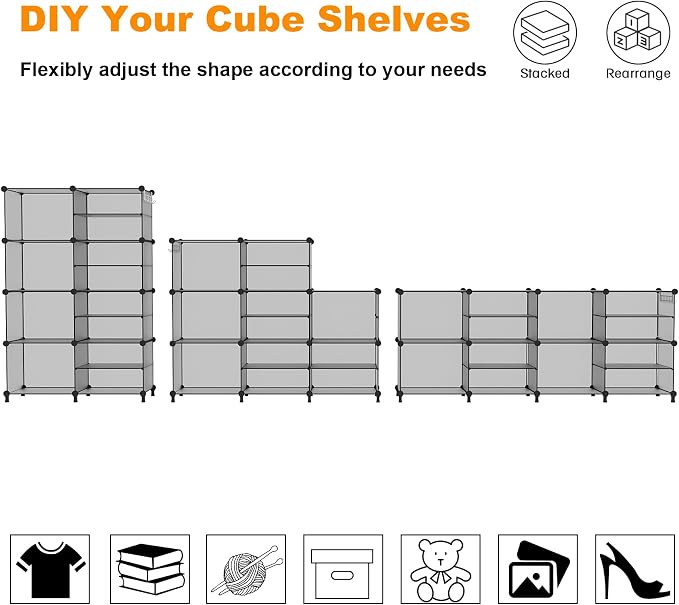 AWTATOS Closet Organizer 8 Cube Storage Shelves Clothes Organizers Stackable Cubby Shelving for Closet Bedroom Living Room Grey - Image 6
