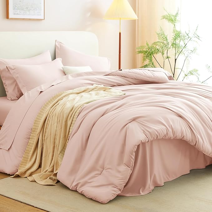 CozyLux Twin Comforter Set Blush Pink, 5 Pieces Bed in a Bag Twin Comforter Set with Sheets, All Season Bed Sets with Down Alternative Comforter, Fitted Sheet, Flat Sheet, Pillow Sham and Pillowcase