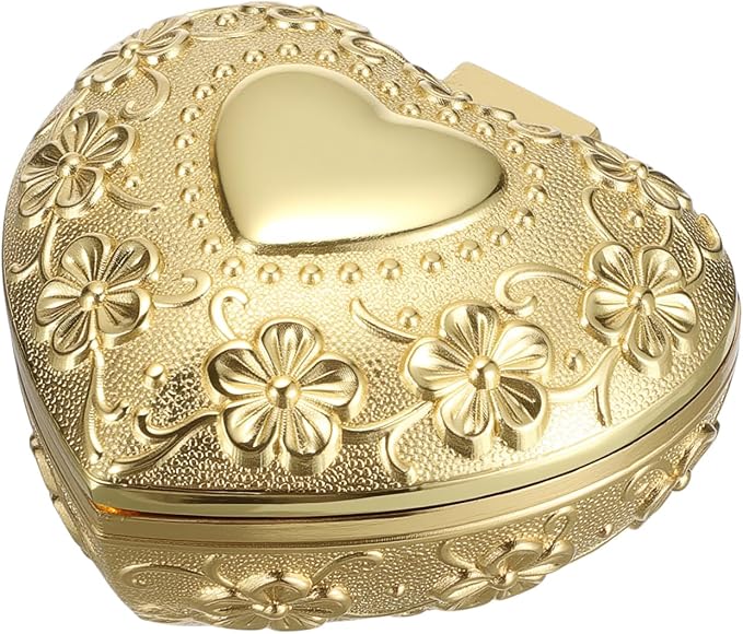 Hipiwe Vintage Jewelry Box Heart Shape Trinket Chest Metal Gold Treasure Storage Case for Rings Earrings Necklace Keepsake Organizer Gift for Woman by Hipiwe