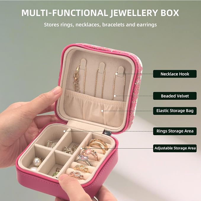 shunmei Mini Travel Jewelry Box,PU Leather Portable Jewelry Organizer Case,Art Accessories Storage Holder Boxes for Earring, Necklace, Rings, Bracelets (Four Cats) - Image 5
