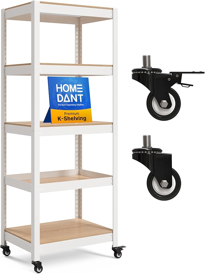 HOMEDANT House 24.4" W 5 Tier Heavy Duty Garage Shelving Adjustable Metal Rack Storage Shelves Standing Shelf Unit Organizers Pantry Closet Office White 1Pack by TheBestOrganizingSolution