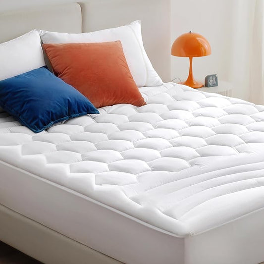 Bedsure Full Size Mattress Pad - Quilted Fitted Mattress Topper Protector with 8-21 Inches Deep Pocket, Noiseless Breathable Bed Cover Padded, Machine Washable, White, 54x75 Inches