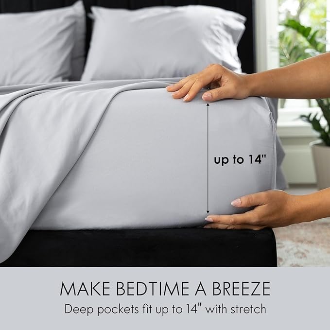 ClevaHome Full Size Sheet Set - 6 Piece Soft Breathable Luxury Bed Sheet Set - Shrinkage & Fade Resistant Embroidered Bedding Sheet with 14-inch Deep Pocket, 2 Extra Pillowcases (Full, Misty Grey)