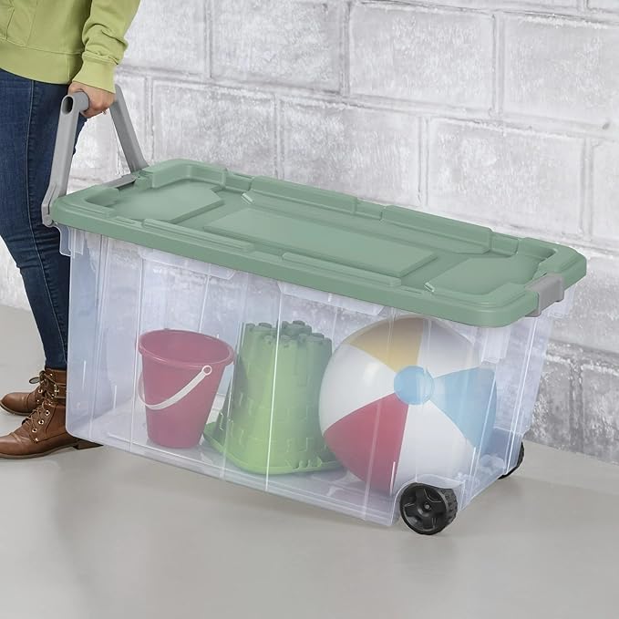 Ratiyae 160 Quart Wheeled Storage Box, Extra Large Durable Clear Plastic Bin, Latch Lid, Lt Green, 2 Count - Image 4