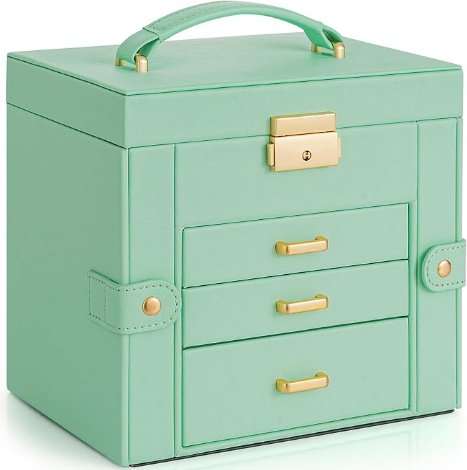 AKOZLIN 4-Tier Jewelry Box Leather Jewelry Storage Organizer with 3 Drawers Lockable for Women Girls Ring Necklace Earring Bracelet Holder with Mirror - Image 8