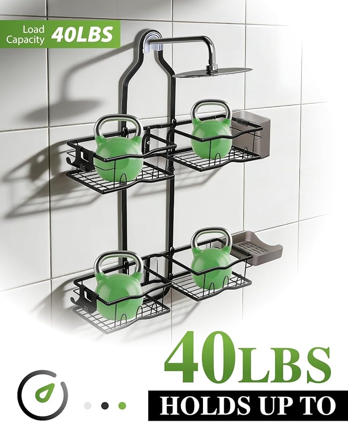 Shower Caddy Hanging – Rustproof Shower Organizer Hanging for Inside Shower – Over the Showerhead Rack with Soap Holder & Razor Hooks, No Drilling Bathroom Shower Shelves and Storage, Black - Image 5