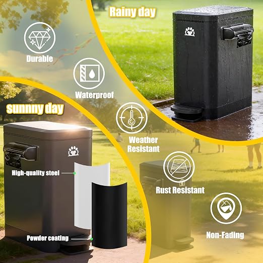 Dog Poop Trash Can Outside,3Gal Metal Outdoor Trash Can,Outdoor Dog Poop Trash Can with Lid for Odor Control,Waterproof Dog Waste Trash Can - Includes Poop Scooper for Dogs & Bin Bag Holder (Black) - Image 4