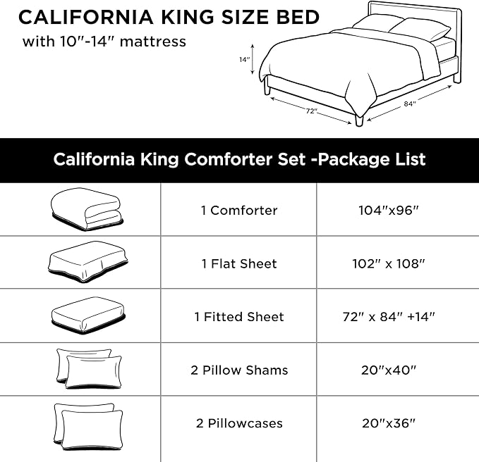 Andency Black California King Comforter Set - 7 Pieces Bed in a Bag Cal King Bedding Comforter Sets, Summer Plain Soft Lightweight Comforter with Fitted Sheets, Flat Sheets, Pillowcases & Shams