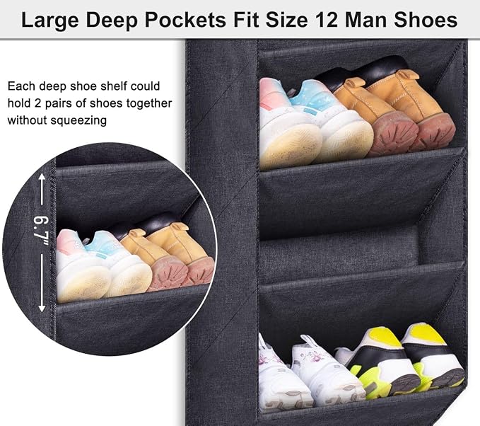SLEEPING LAMB Over The Door Shoe Organizer for Closet with Large Deep Pockets, Narrow Shoe Rack for Door Hanging Boots Storage, Black - Image 3