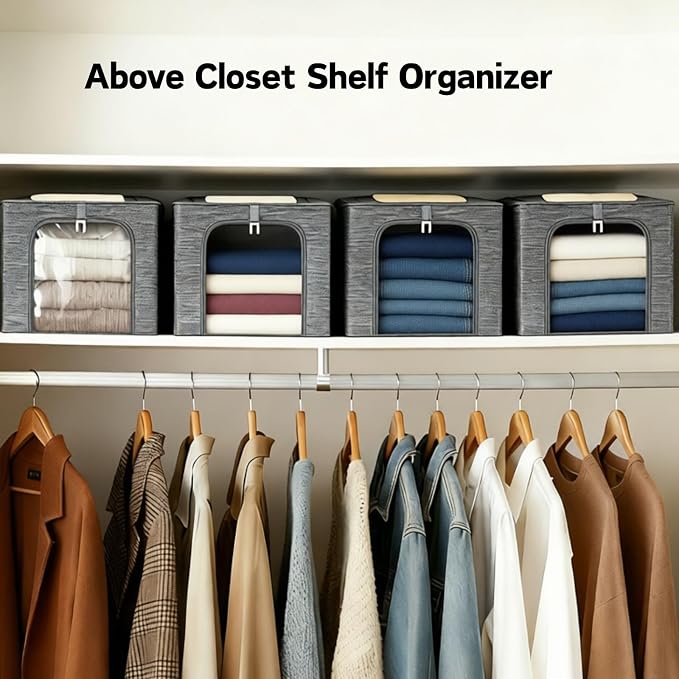 GoMaihe Clothes Storage Bin with Metal Frame: 6-Pack Stackable Closet Storage Bin with Lid & Clear Window, Sweater Boxes Storage for Closet Bedding Clothing Storage Organizer 40L - Image 8