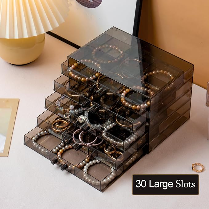 SPAKOWN Earring Organizer, Acrylic Earring Box Large 30 Compartments Jewelry Holder Organizer with 5 Drawers Stackable Earring Bracelet Storage Case Jewelry Boxes for Women (Black) - Image 6