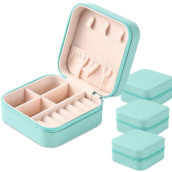 Neveika Mini Jewelry Box Leather Jewellery Ring Organizer Case Storage Gift Box Girls and Women (4pcs blue). - Image 9