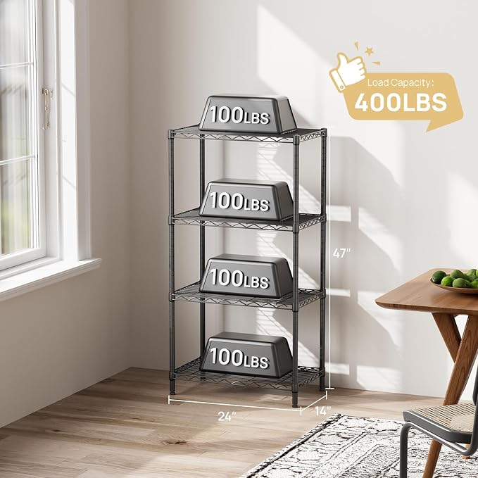 SINGAYE 4 Tier Storage Rack Wire Shelving Unit Shelves Metal for Pantry Closet Shelve Organization Kitchen Laundryroom 800Lbs Capacity 24" D x 14" W x 48" H Black - Image 6