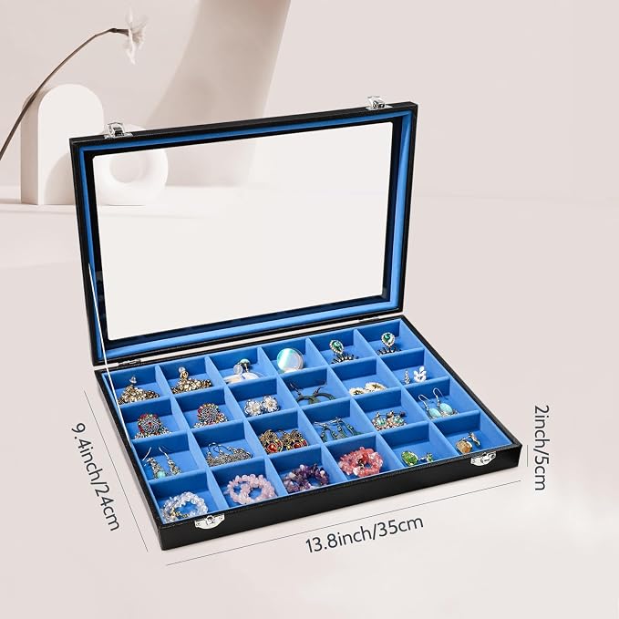 Stratalife Earring Organizer Jewelry Tray with See-through Lid Jewelry Holder Organizer Jewelry Organizer Box Jewelry Storage Crystal Holder Rock Collection Box 24 Grid (Blue Black) - Image 4