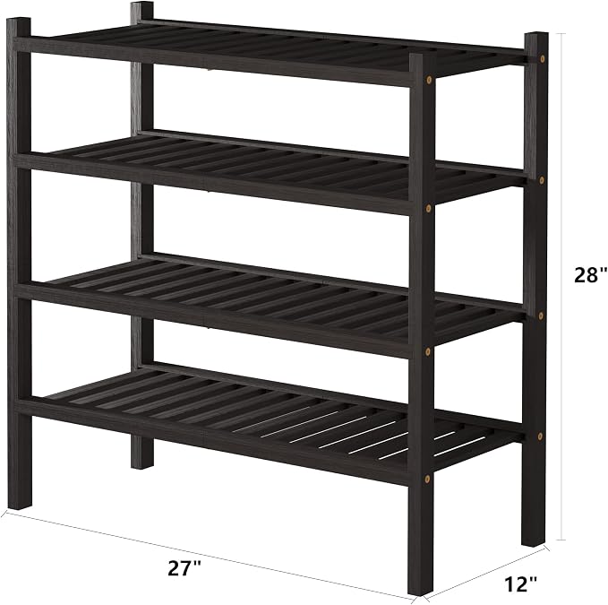 ROMGUAR CRAFT 4 Tier (Thick) Bamboo Shoe Rack for Closet Free Standing Wood Shoe Shelf for Entryway Small Space Stackable 27"x12"x28" (Black Brown) - Image 3