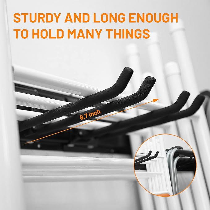 Wallmaster Garage Storage Organization Wall Mount, Garden Tool Rack Organizer Heavy Duty Folding Chair Hangers with 6 Adjustable Hooks 48inch Tracks Max Load 450lb - Image 3