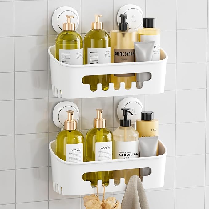 TAILI Shower Caddy Suction Cup 2 Pack, Heavy Duty Bathroom Organizer, Removable Shelves for Inside Shower, Shampoo, Waterproof Suction Plastic Storage for Bathroom Accessories Holder, White by TAILI