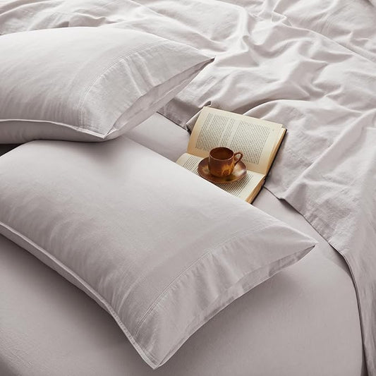 3Pcs Linen Sheets Twin Size, 100% French Linen from Normandy, Breathable Natural Linen Twin Sheet Set with 16 Inch Deep Pocket, 1 Flat Sheet, 1 Fitted Sheet, 1 Pillowcases