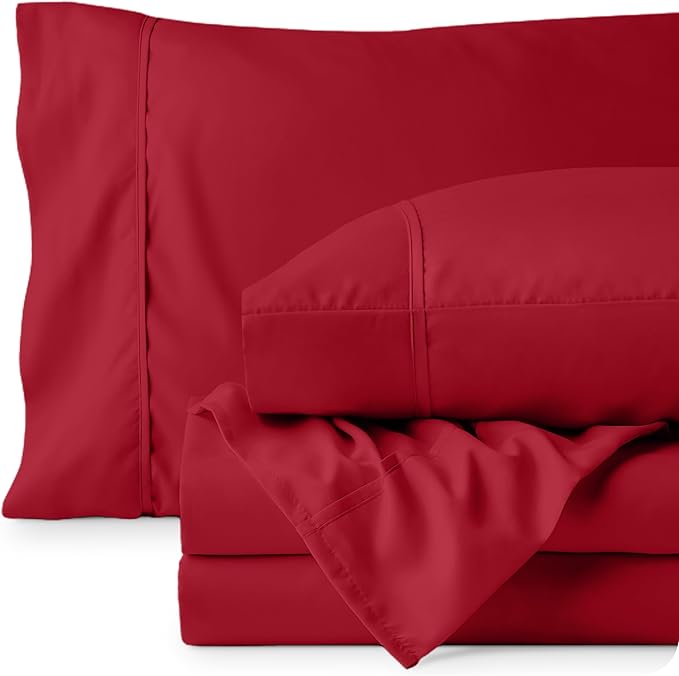 Bare Home Twin XL Sheet Set - 1800 Ultra-Soft Microfiber Twin Extra Long Bed Sheets - Double Brushed - Deep Pockets - Easy Fit - 3 Piece Set - Bedding Sheets & Pillowcases (Twin XL, Red)