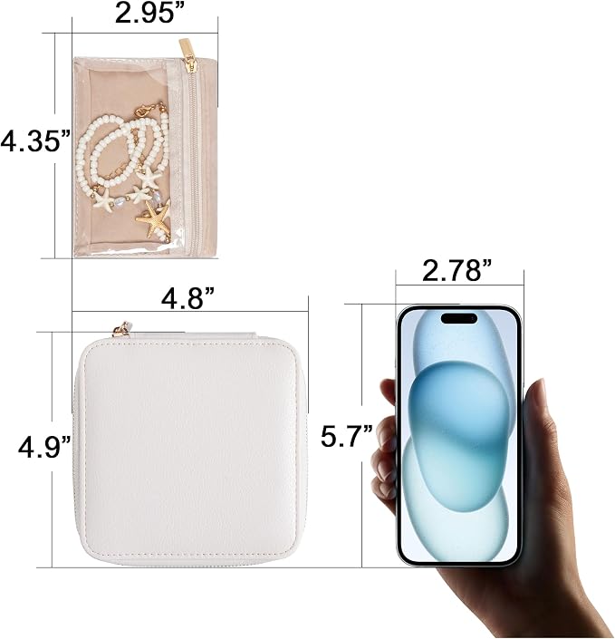 Frebeauty Small Travel Jewelry Box,Travel Jewelry Case with 6 Pouch Bags,Portable Travel Jewelry Organizer,Mini Jewelry Storage,3.35 x 4.9 x 4.8 Inches,Gift Idea for Women Girls (White) - Image 4