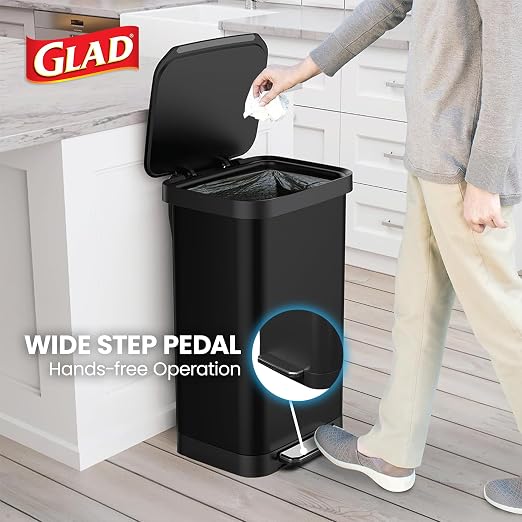 Glad Stainless Steel Step Trash Can, Series 2 with Clorox Protection - Large Black Kitchen Garbage Bin with Soft Close Lid, Foot Pedal and Waste Bag Roll Holder, 20 Gallon - Image 4