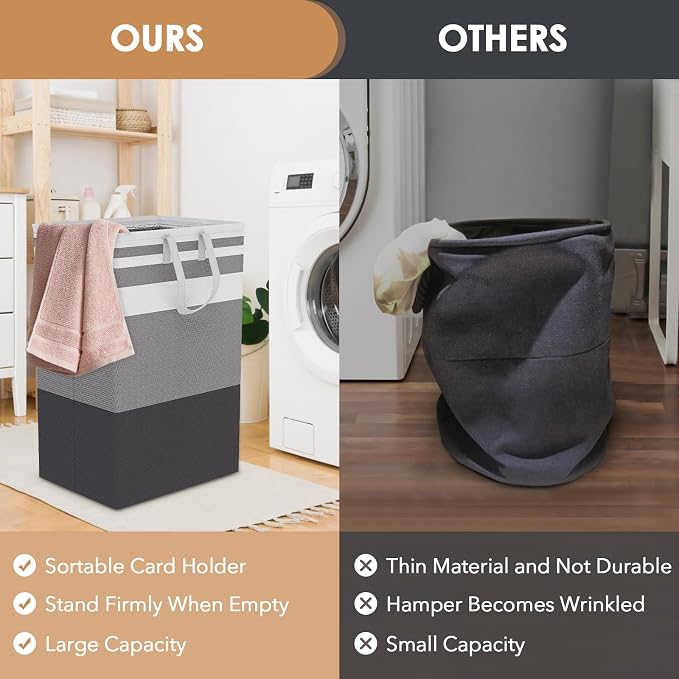 75L Large Laundry Hamper with Handles, Dirty Clothes Hamper for Bedroom Waterproof, Freestanding Tall Laundry Basket Waterproof, Hamper for Bedroom, Bathroom, Dorm, Toys Storage(Stripes, 1 × 75L) - Image 3
