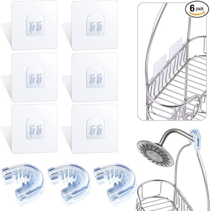 Tondiamo 6 Pieces Bathroom Shower Caddy Connectors Shower Caddie Easy to Attach with 3 Pieces Rubber Rings Bathroom Decor and Replacement (Adhesive Sticker Hooks) by Tondiamo