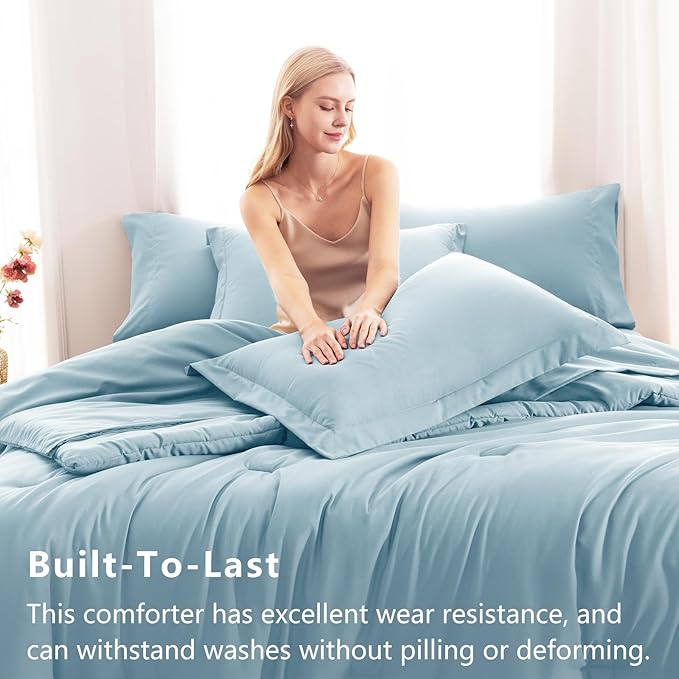 CozyLux King Size Comforter Set Light Blue, 7 Pieces Bed in a Bag King Comforter Set with Sheets, Luxury Bedding Sets with Down Alternative Comforter, Fitted Sheet, Flat Sheet, Pillowcases & Shams