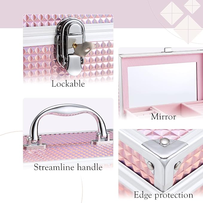 Hododou Girls Jewelry Box Organizer with Drawer & Mirror, Shiny Pink Style Lockable Storage Case for Kid or Little Girls Jewelry and Hair Accessories - Image 5