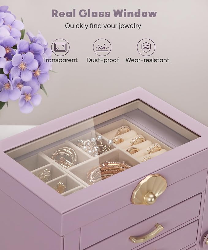 Enthralite Jewelry Box with 3 Drawers: Display Organizer for Earrings Necklaces - Gifts for Girls Women (Grey Purple) - Image 4
