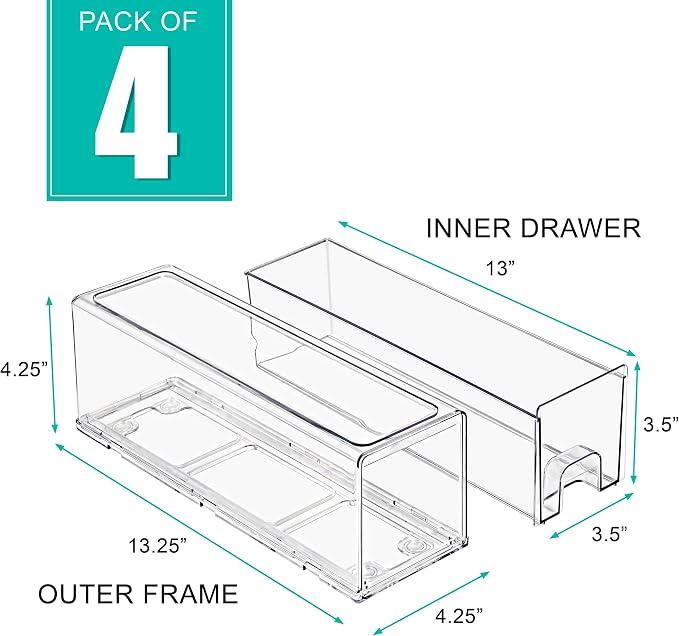 Sorbus Small Clear Stackable Storage Drawers – 4-Pack Plastic Organizer Bins with Handles – Stackable Pull-Out Storage Drawers for Closet, Pantry, Office, Bathroom, Craft, and Toy Organization - Image 3