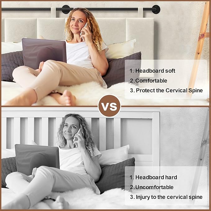 BSHOMGI Headboard, Headboards Queen Size Wall Mounted Bed Headboard with Headboards Only Height Adjustable Beige Head Boards for Bedroom(Velvet Beige, Queen)