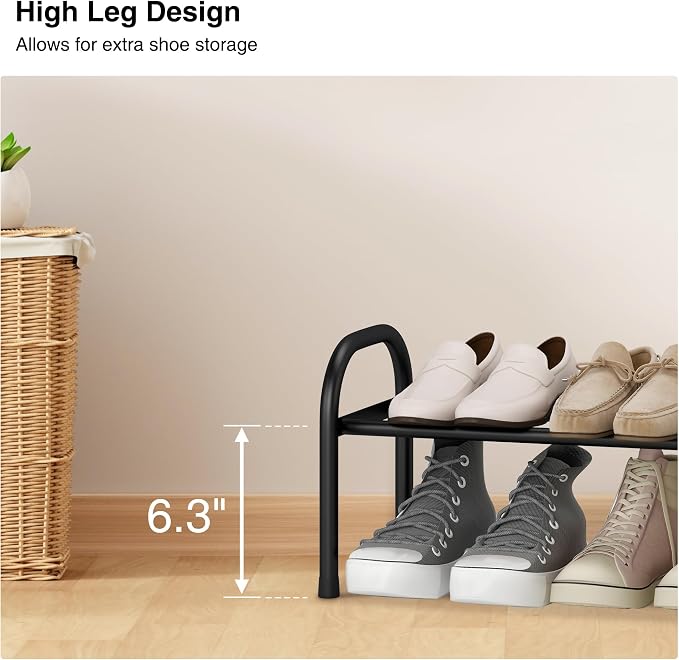 STO STO Expandable Shoe Organizer, 1-Tier Metal Shoe Rack for Closet, Up to 8 Pairs Adjustable Storage for Front Door Entrance, Free Standing Organizer for Entryway, Black - Image 5