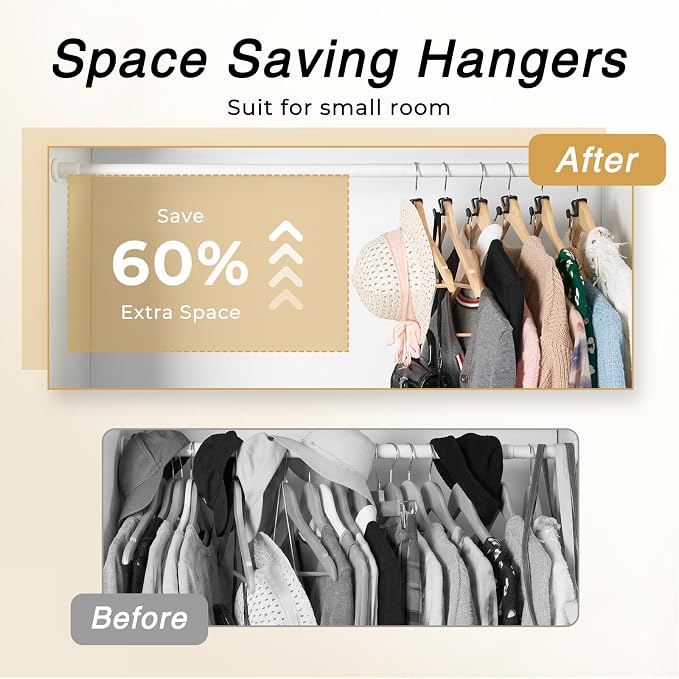 HOUSE DAY Space Saving Hanger Hooks 60 Pack, Black Clothes Hanger Connector Hooks, Heavy Duty Hanger Hooks Space Saver, Premium College Dorm Room Essentials, Good Closet Organizers and Storage - Image 2