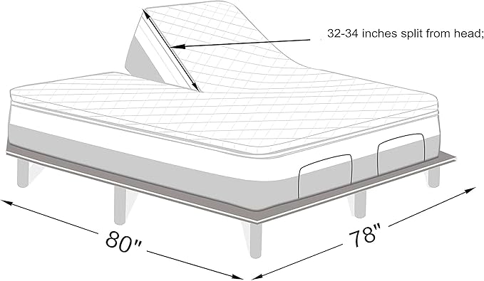 Kingnex Split Top King Mattress Topper for Adjustable Bed with Upper Flex Fluffy Matress Cover Quilted Fitted Mattress Pad with Elastic Pocket 32-34 Split from Head