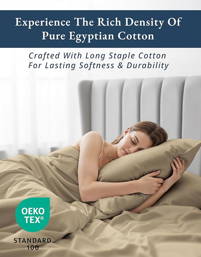 LANE LINEN 100% Egyptian Cotton Bed Sheets Full Size, 15 inch Deep Pocket Full Bedding Set, Naturally Temperature Regulating Cooling NO Pill Fade Resistant Cotton Sheets Full - Linen