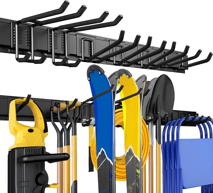 UUP 48" Garage Tool Organizer Wall Mount, 440lbs Garden Garage Storage Garage Organization with Adjustable Heavy Duty Hanging Hooks, Yard Rack Hanger System Shovel Rake Broom Ladder Holder, Men Gift by UUP