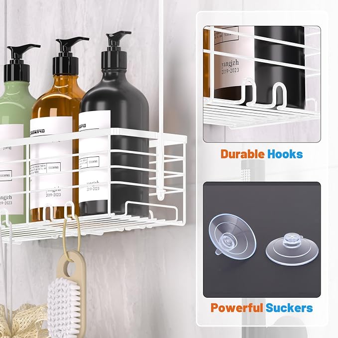 YUOROS Hanging Shower Caddy, Shower Caddies Bathroom Shower Rack Organizer Shampoo Bracket (White) - Image 3
