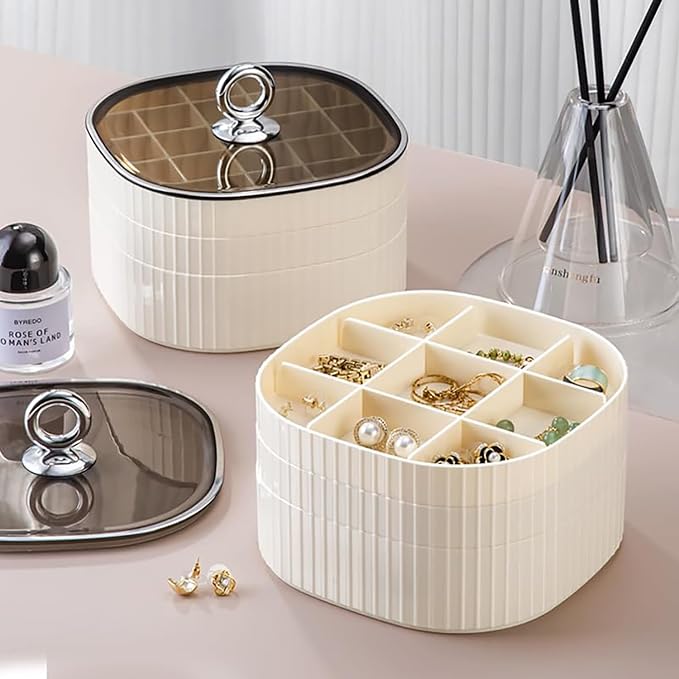 HALAFE Jewelry Box, 3-Layer Acrylic Jewelry Organizer with Handle, Clear Jewelry Boxes for Women Girls, Make up Organizer, Jewelry Storage Holder (Cream) - Image 8